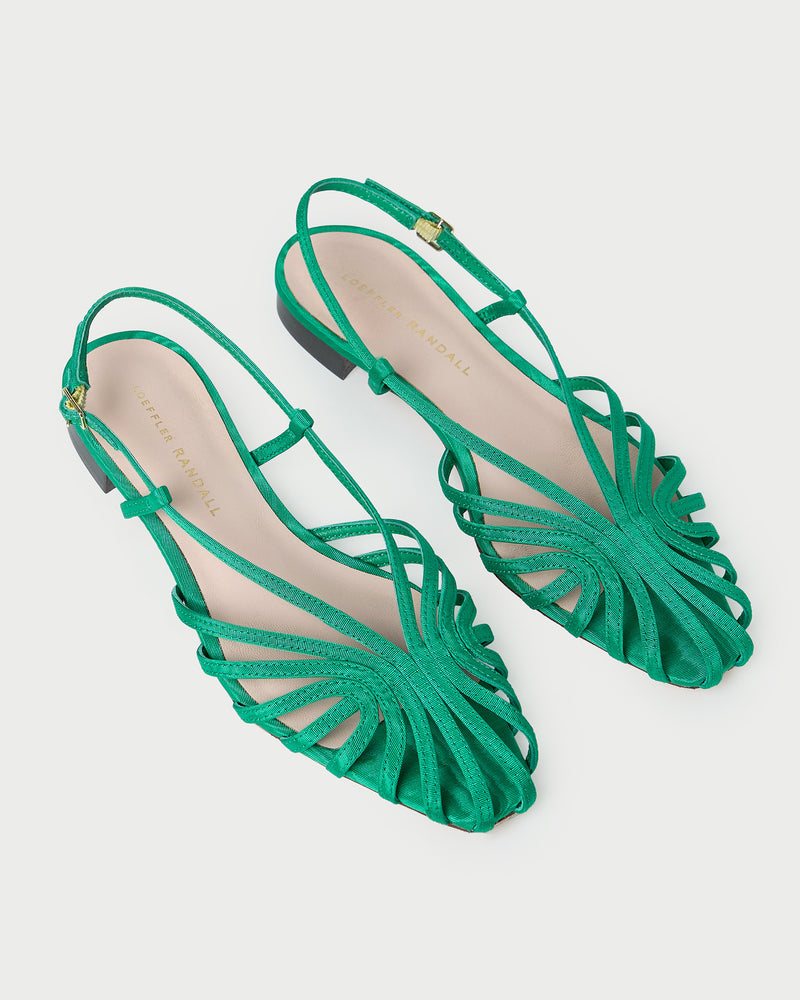 Devon Green Moiré Flat Slingback Sandal in green moiré.