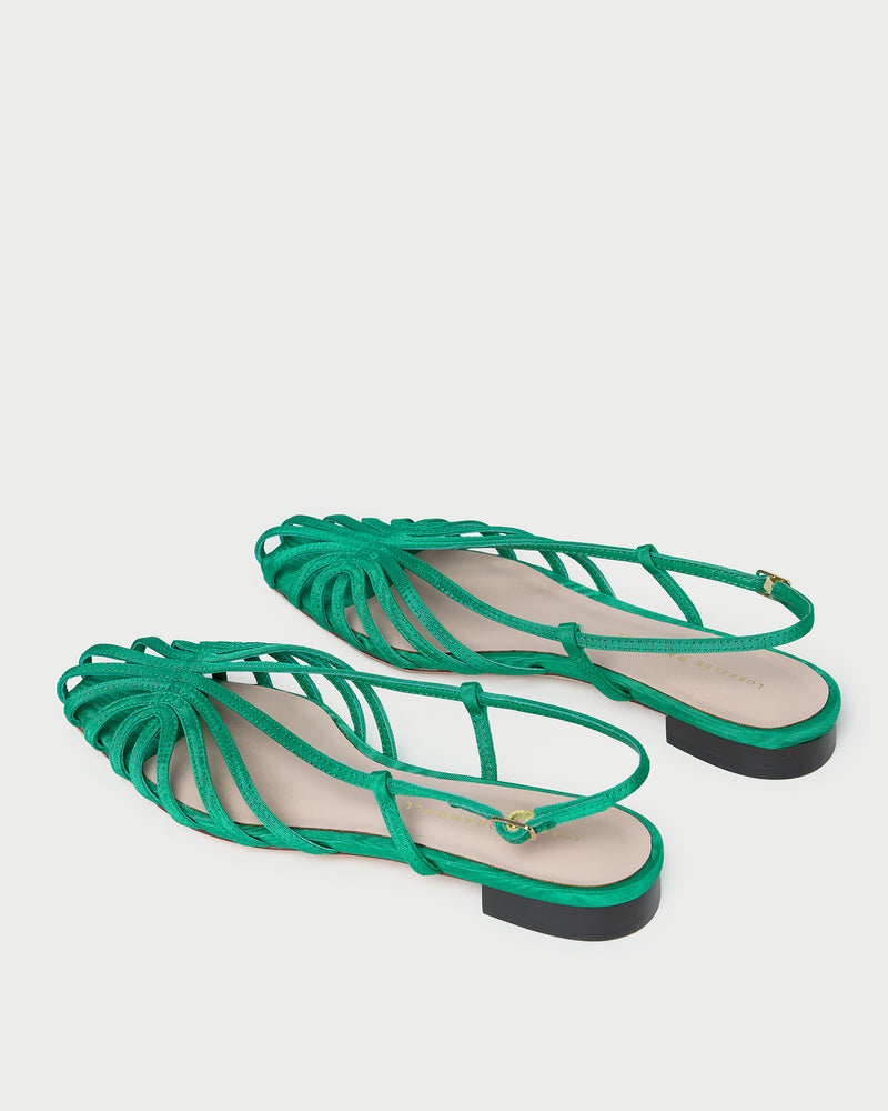 Devon Green Moiré Flat Slingback Sandal in green moiré.