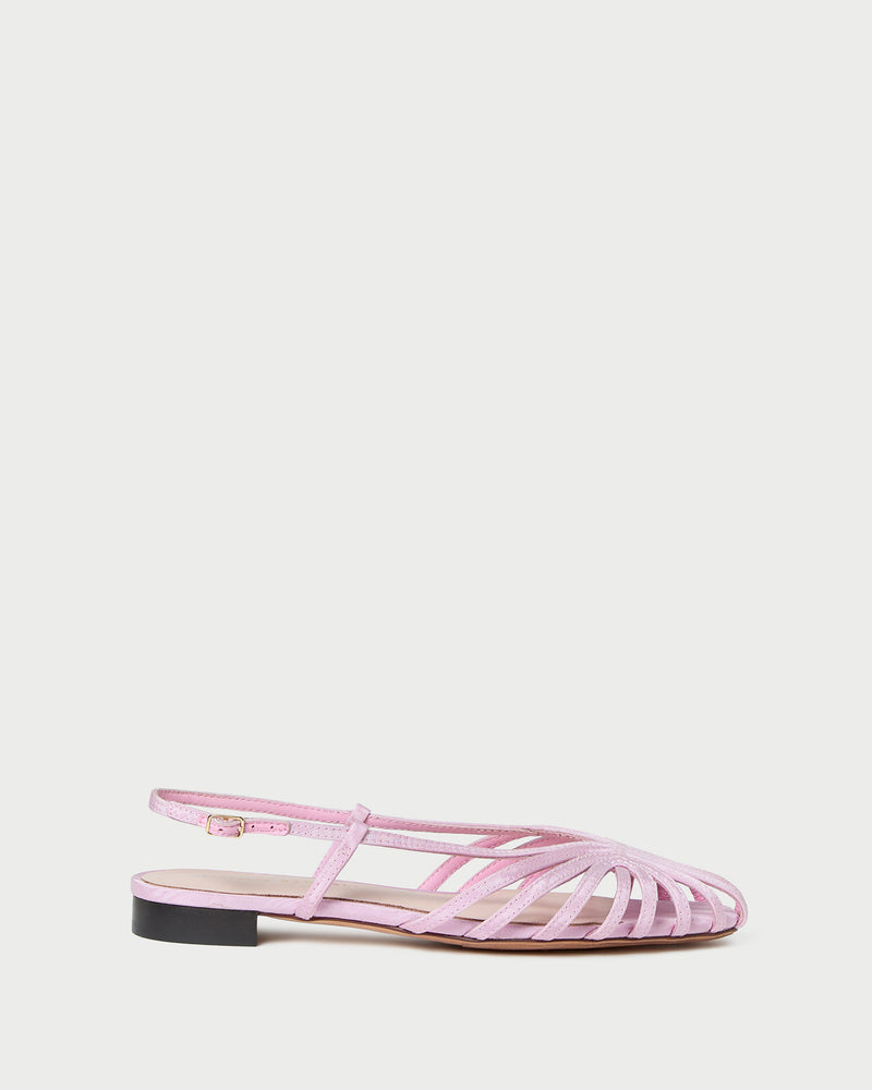 Devon Pink Moiré Flat Slingback Sandal in pink moiré.