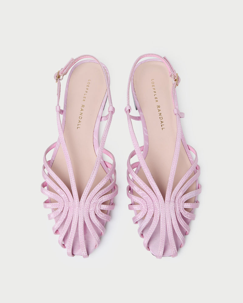 Devon Pink Moiré Flat Slingback Sandal in pink moiré.