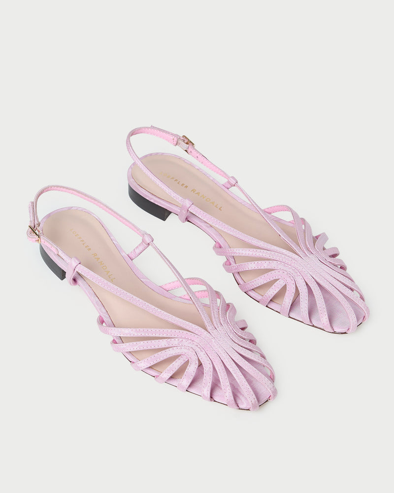 Devon Pink Moiré Flat Slingback Sandal in pink moiré.