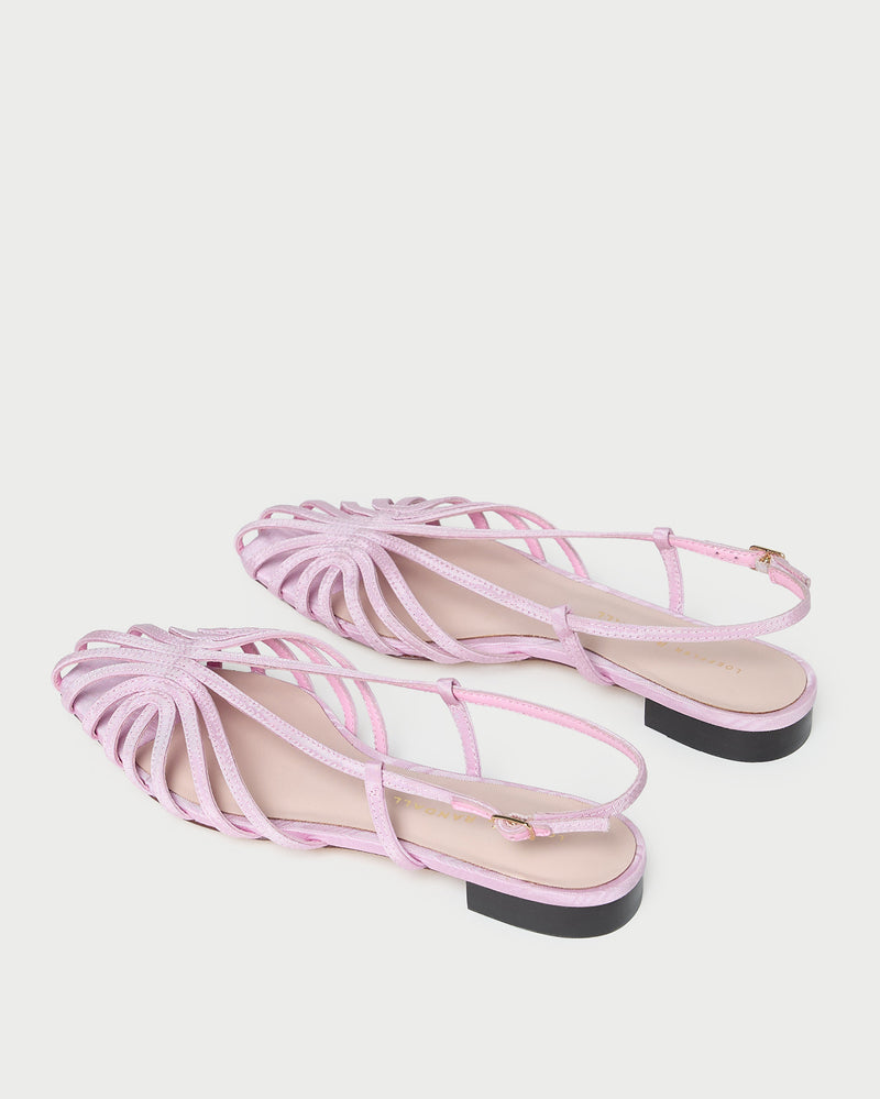 Devon Pink Moiré Flat Slingback Sandal in pink moiré.
