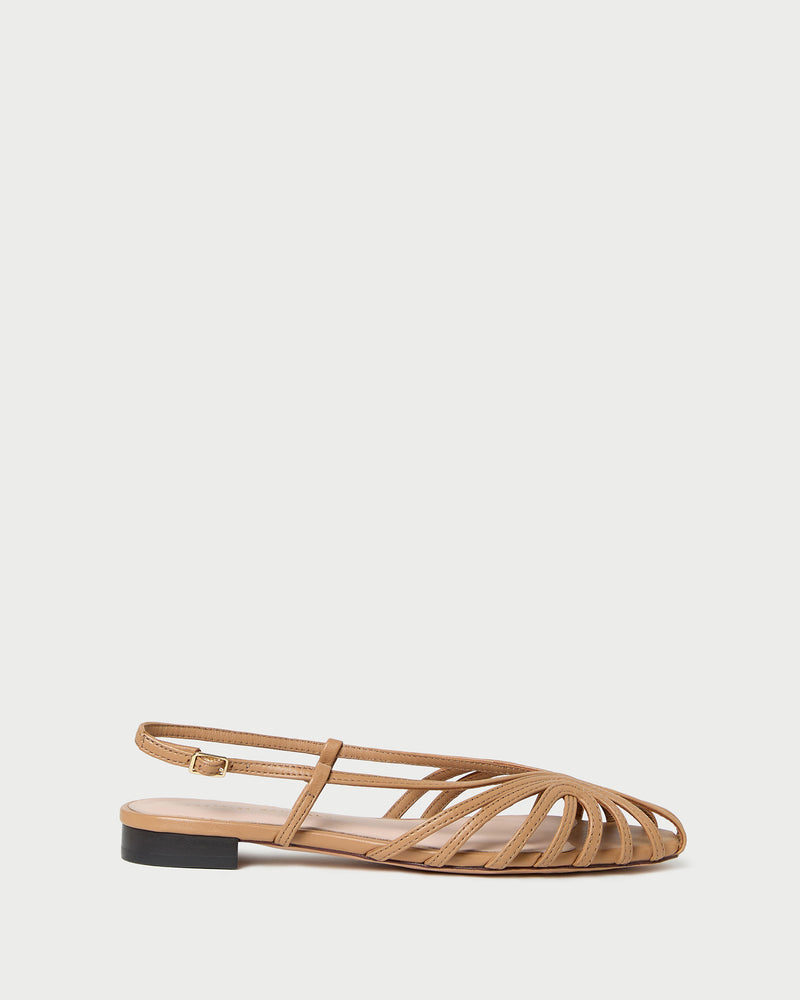 Devon Dune Flat Slingback Sandal in dune tan nappa leather.