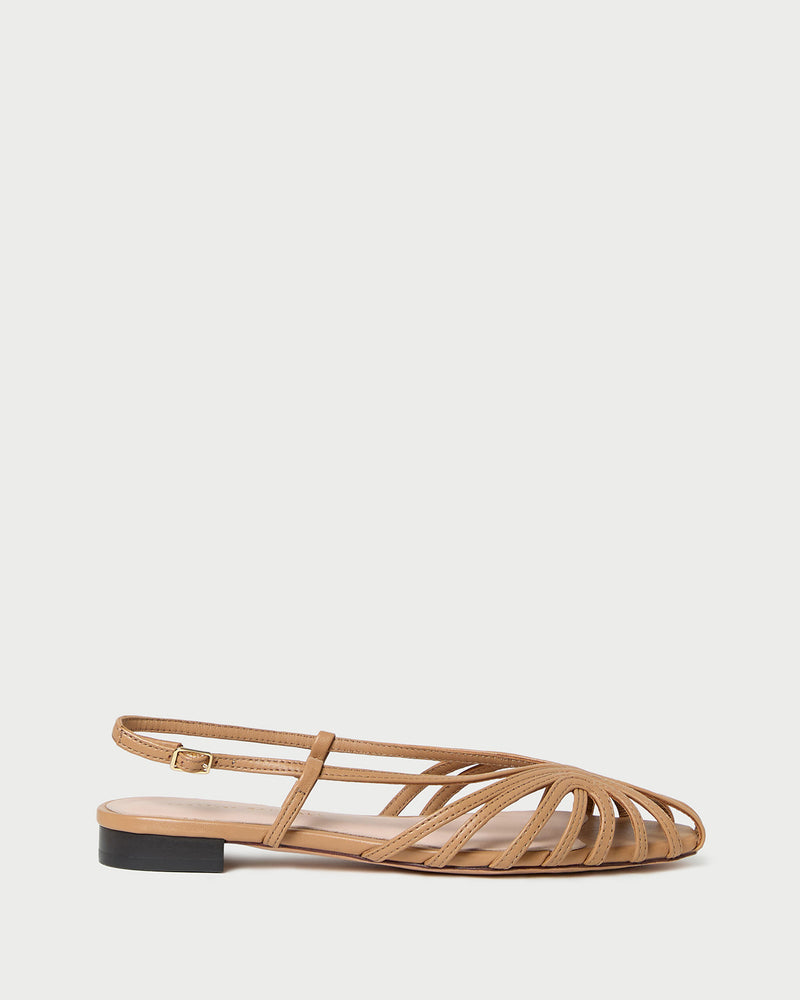 Devon Dune Flat Slingback Sandal in dune tan nappa leather.