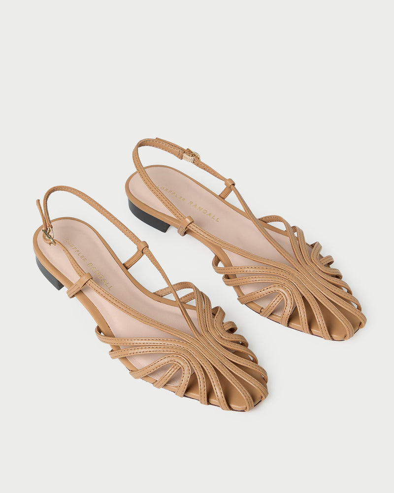 Devon Dune Flat Slingback Sandal in dune tan nappa leather.