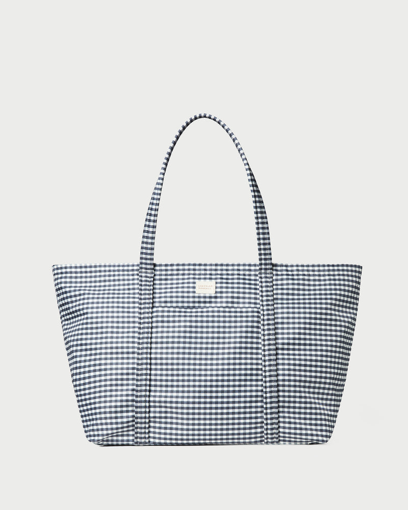Dina Black/White Gingham Travel Tote in nylon in black and white gingham.