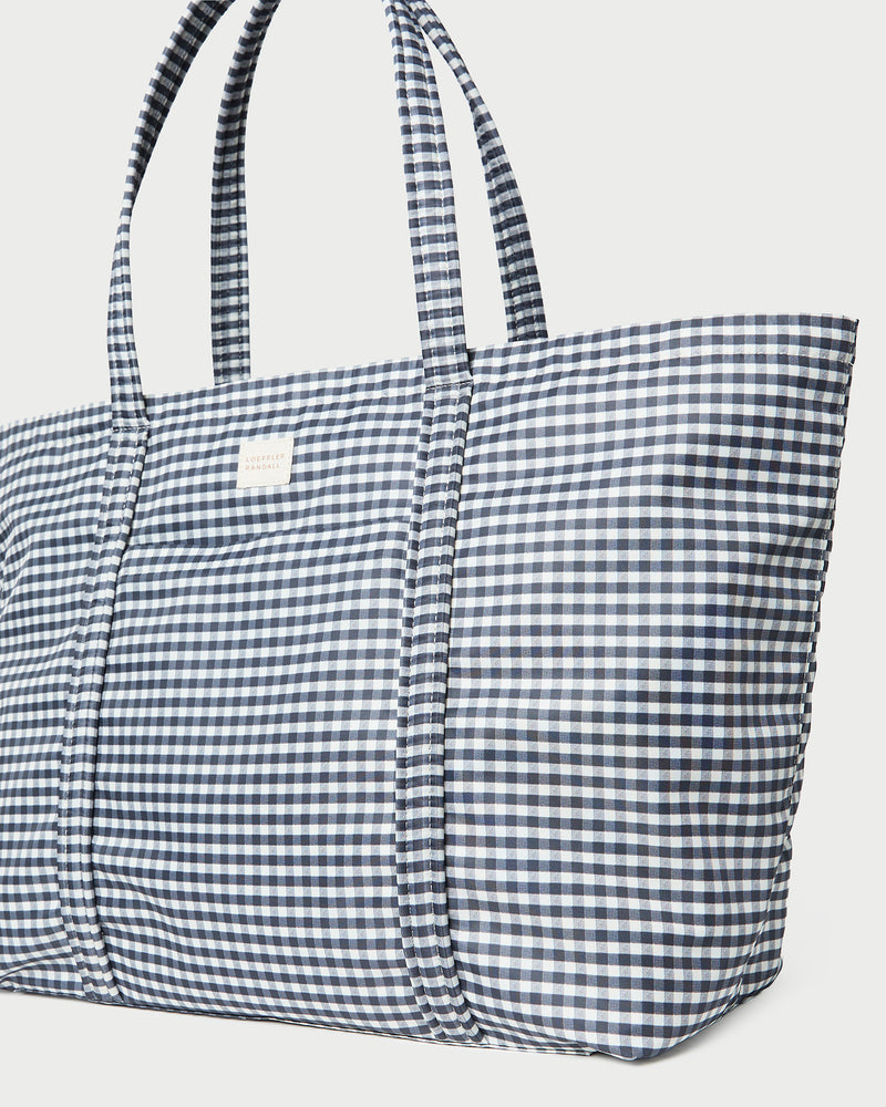 Dina Black/White Gingham Travel Tote in nylon in black and white gingham.