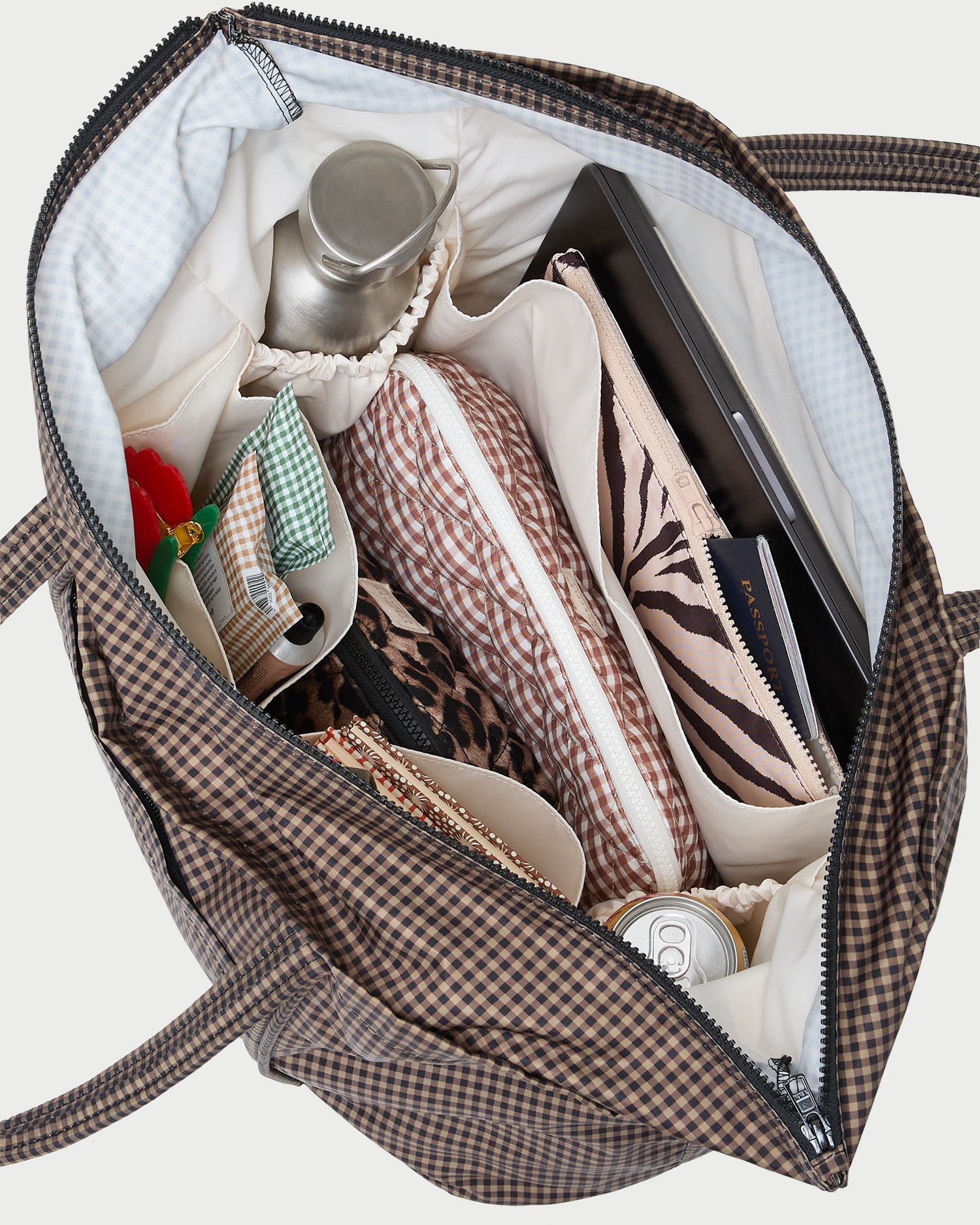 casual travel tote bag Dina Brown/Black Check Travel Tote | Tote