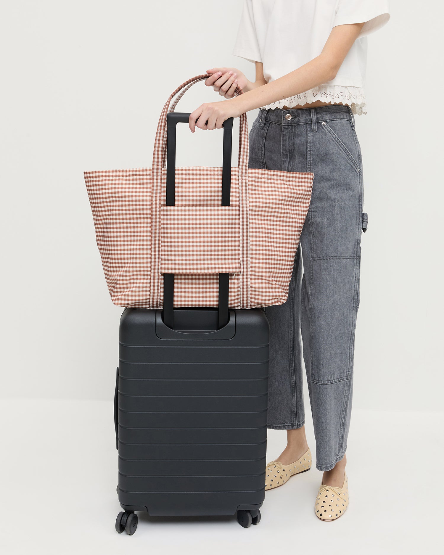 Loeffler Randall Dina Travel Tote in Brown Gingham