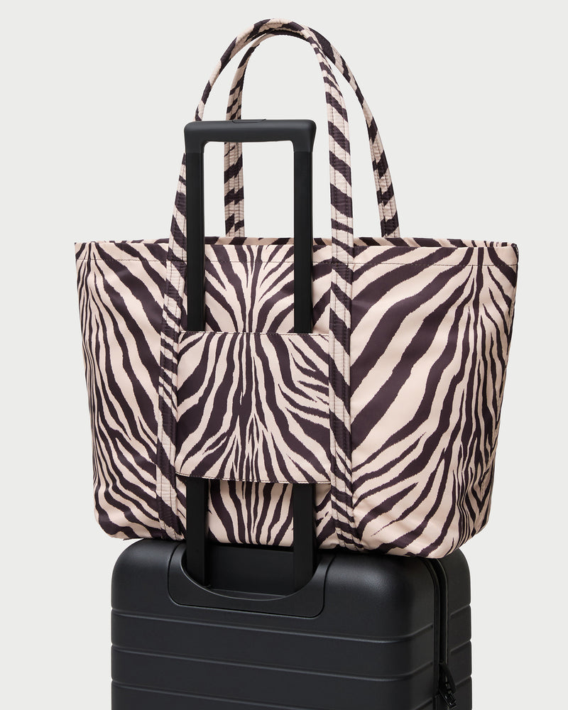 Dina Zebra Travel Tote in zebra print nylon.