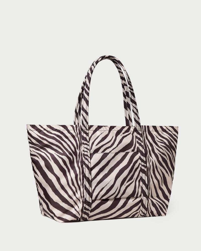 Dina Zebra Travel Tote in zebra print nylon.
