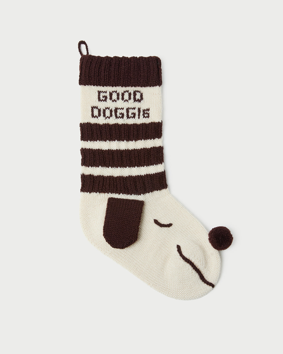 Doggie Stocking in brown and cream wool.