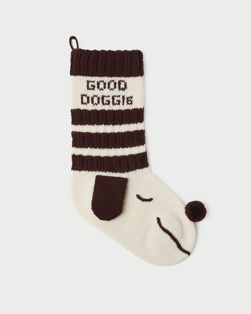 Doggie Stocking in brown and cream wool.