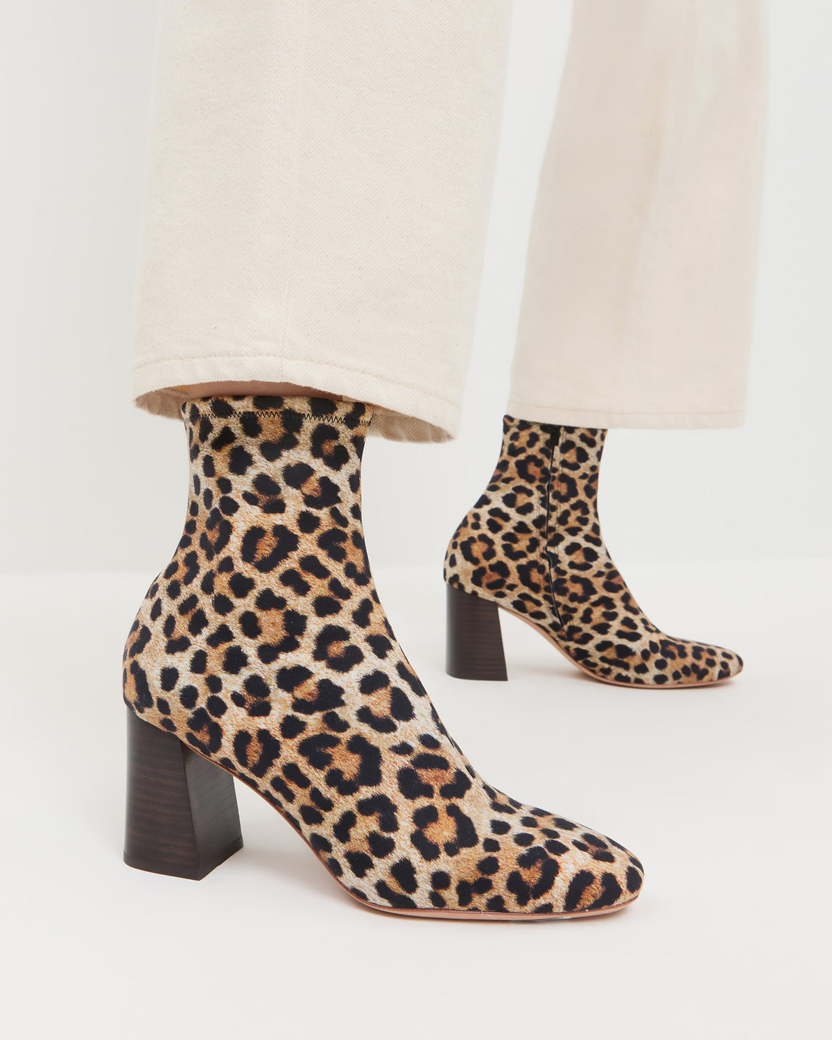 Elise Leopard Jersey Ankle Boot and Winona Denim Barrel Pant in natural.