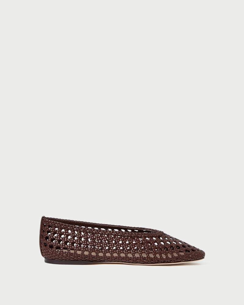 Emery Chocolate Ballet Flat in chocolate brown crocheted leather.