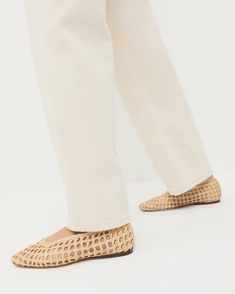 Emery Natural Crochet Ballet Flat in natural crochet raffia and Winona Denim Pant in natural denim.