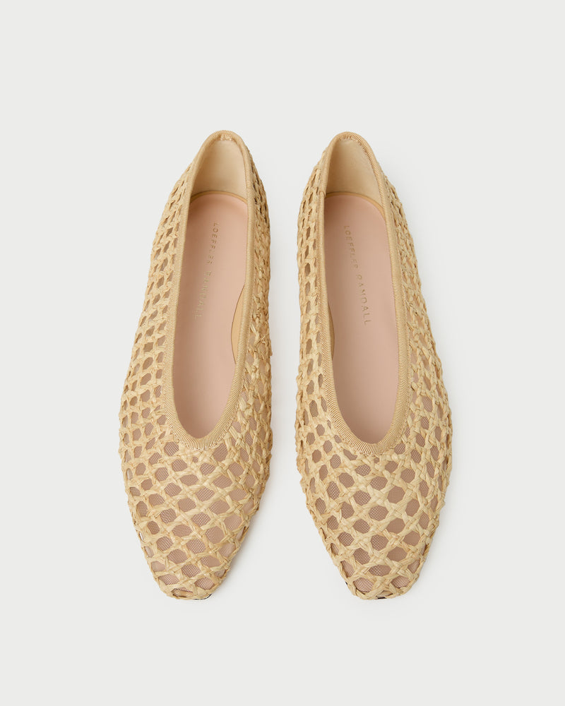 Emery Natural Crochet Ballet Flat in natural crochet raffia.