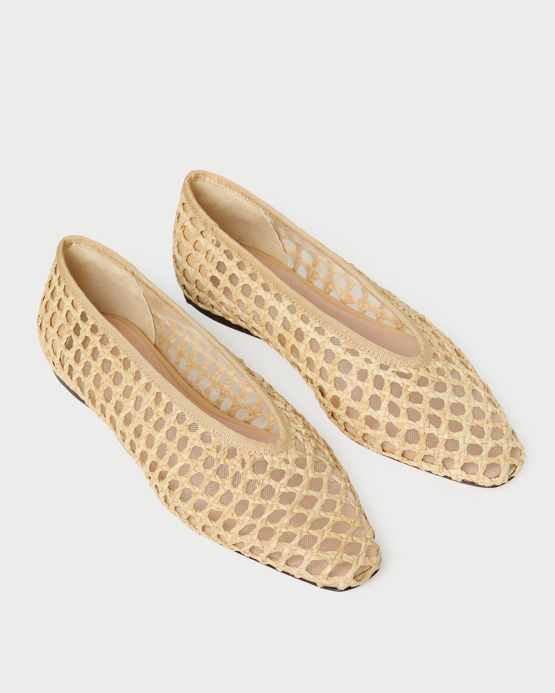 Emery Natural Crochet Ballet Flat in natural crochet raffia.