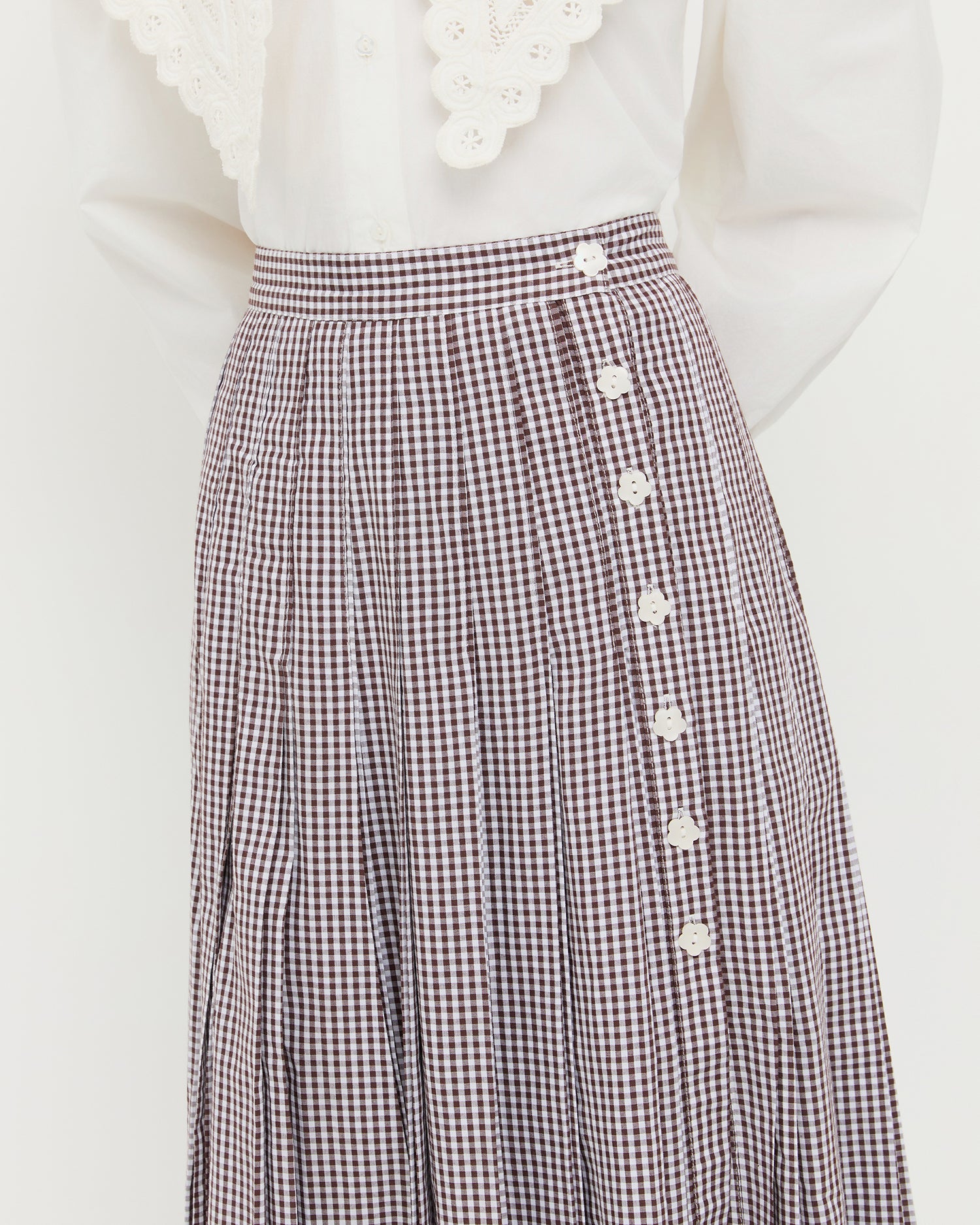 Emlyn Dark Brown Gingham Pleated Midi Skirt | Apparel