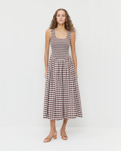 gingham dress brown Estelle | Dresses up Helen Bedroom Set Bed, The classic gingham plaid color:Eucalyptus