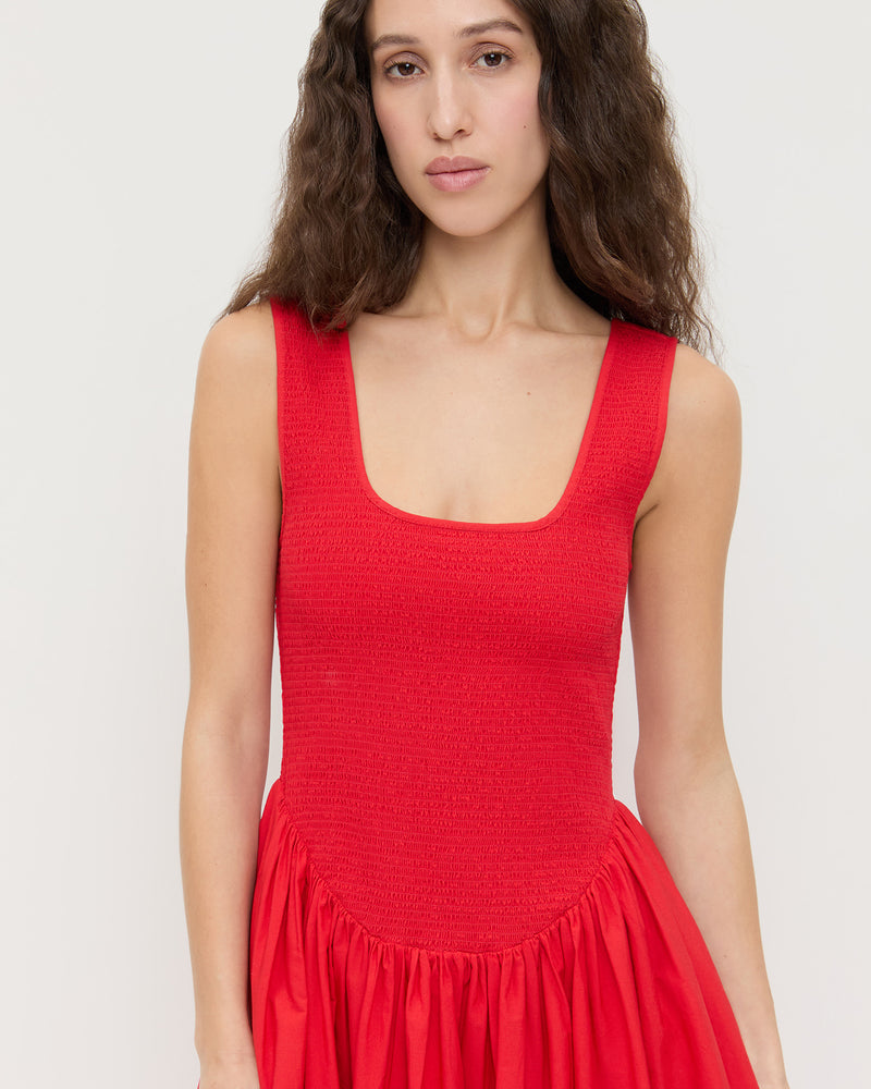 Estelle Dress in red cotton.