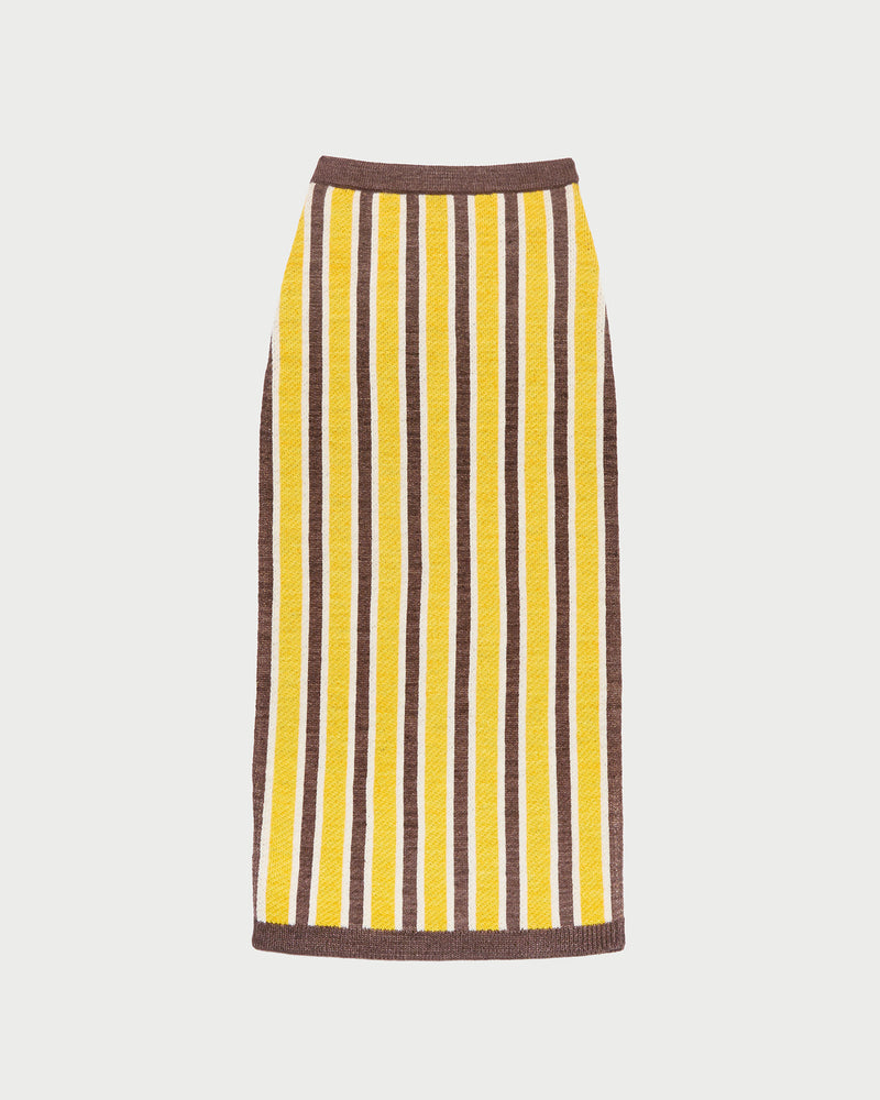 Ever Skirt in yellow and brown striped wool.