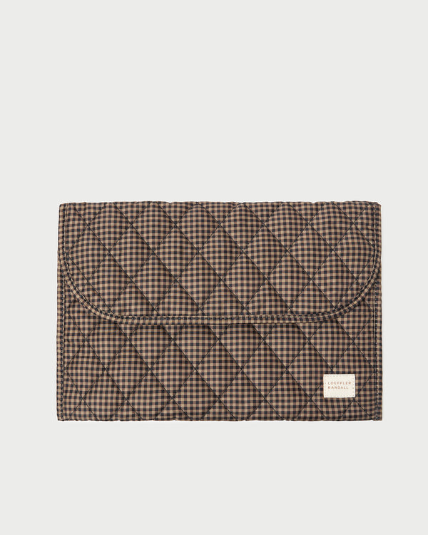 Faris Brown/Black Check Laptop Sleeve in quilted brown and black check nylon.