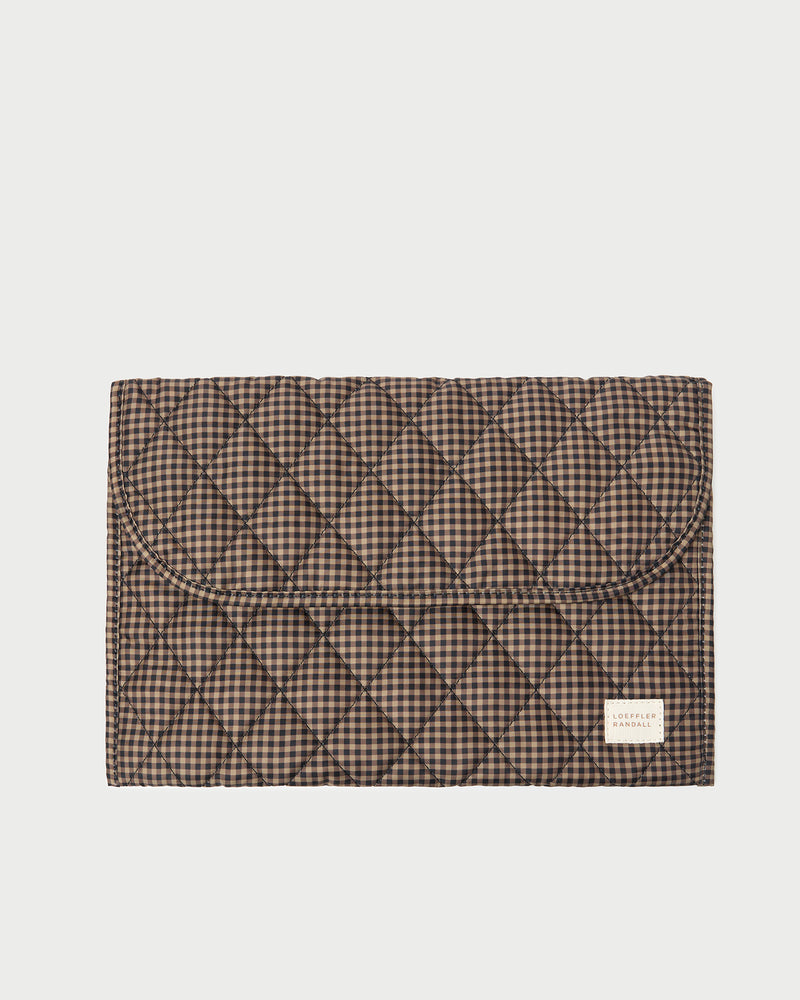 Faris Brown/Black Check Laptop Sleeve in quilted brown and black check nylon.