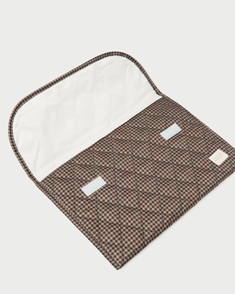 Faris Brown/Black Check Laptop Sleeve in quilted brown and black check nylon.