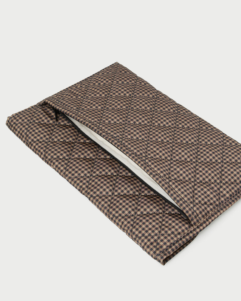 Faris Brown/Black Check Laptop Sleeve in quilted brown and black check nylon.