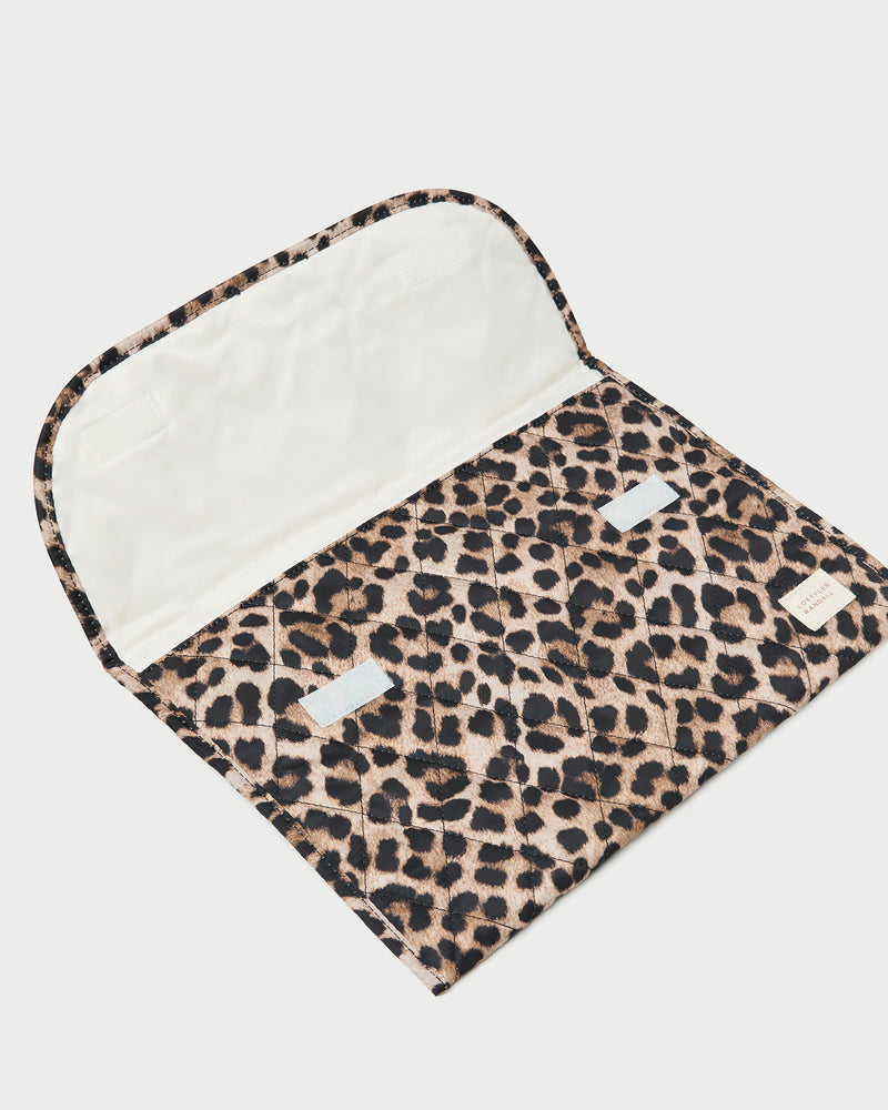 Faris Brown/Leopard Laptop Sleeve in quilted brown brushed leopard nylon.