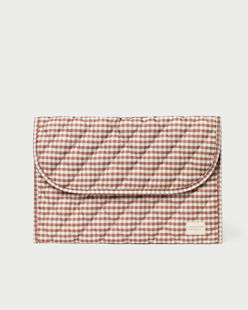 Faris Brown Gingham Laptop Sleeve in brown gingham nylon.