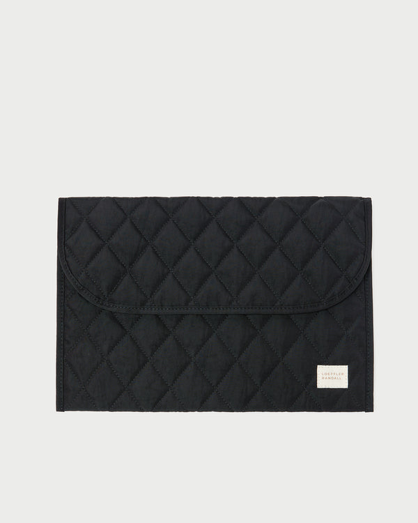 Faris Black Laptop Sleeve in quilted black nylon.