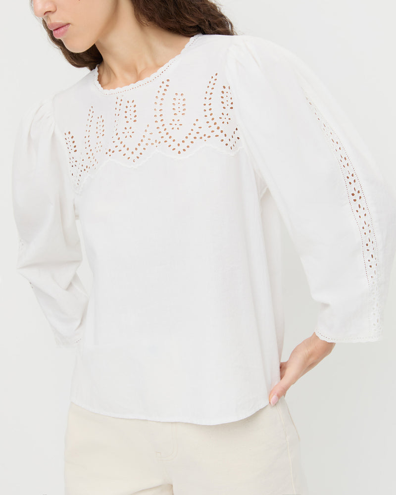 Felicity Blouse in cream cotton poplin and Winona Denim Pant in natural denim.