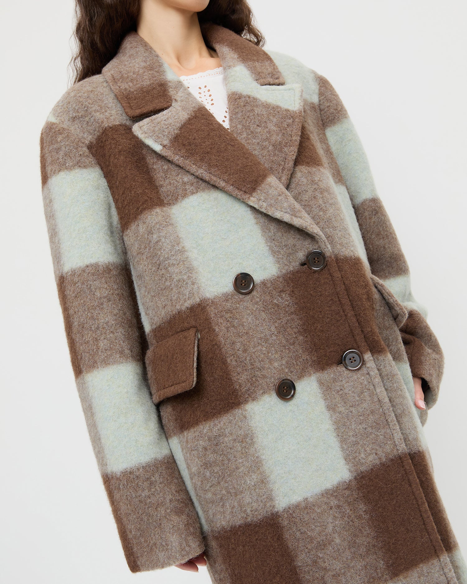 Finley Dark Brown Gingham Wool Coat | Outerwear | Apparel