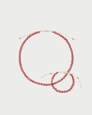 Flora Red White Beaded Set