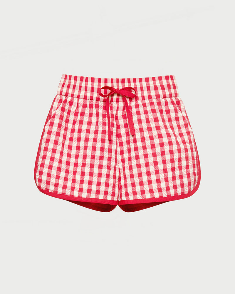 Flynn Quilted Short in red gingham cotton.