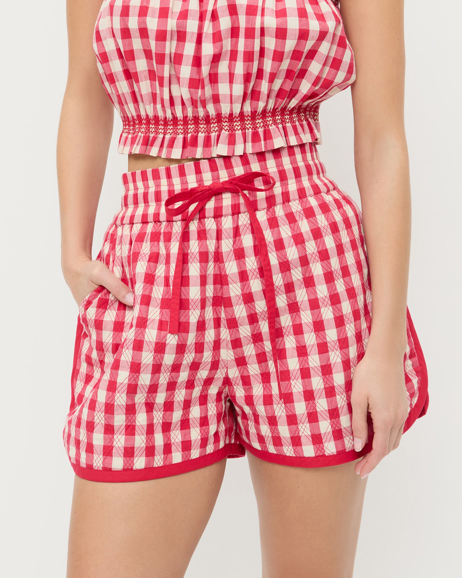Flynn Red Gingham Quilted Short | Bottoms | Apparel