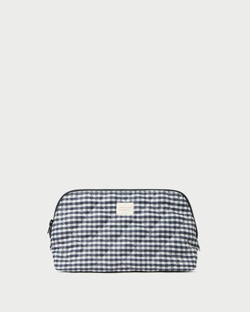 Frances Black/White Gingham Cosmetic Pouch in black and white gingham quilted cotton.