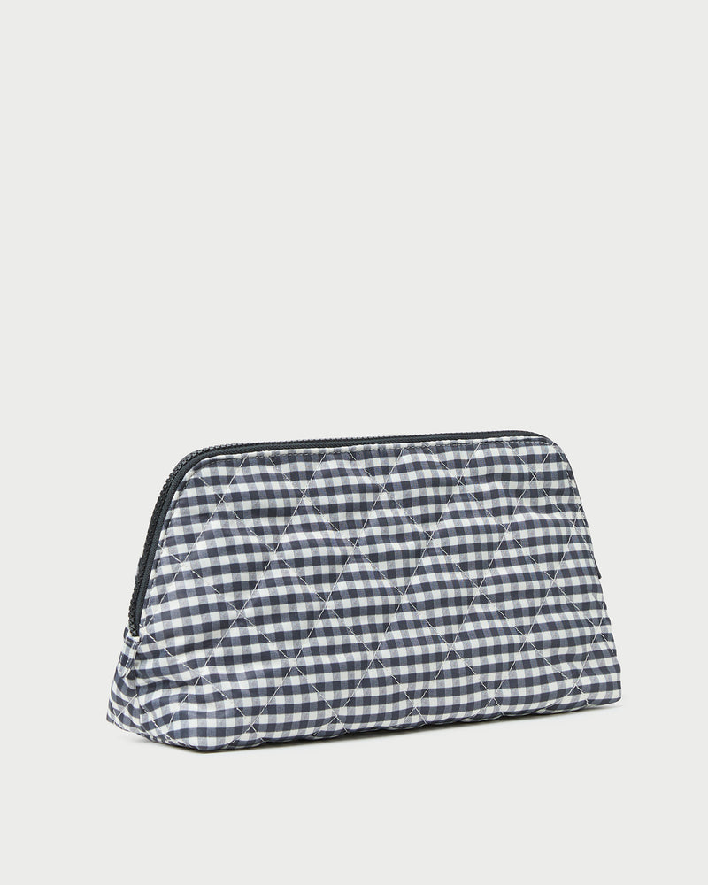 Frances Black/White Gingham Cosmetic Pouch in black and white gingham quilted cotton.
