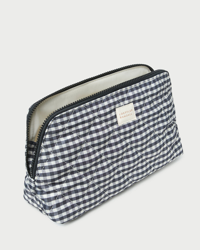 Frances Black/White Gingham Cosmetic Pouch in black and white gingham quilted cotton.