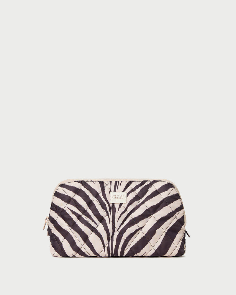 Frances Zebra Cosmetic Pouch in zebra print nylon.