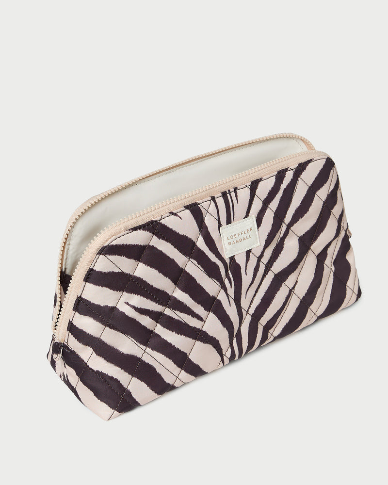 Frances Zebra Cosmetic Pouch in zebra print nylon.
