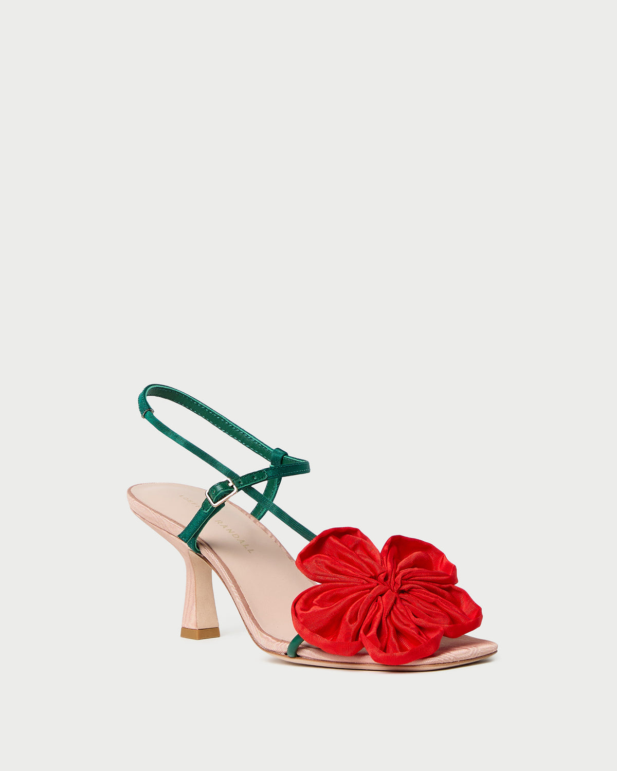 Frank Red/Green Moiré Flower Sandal in red and green moiré.