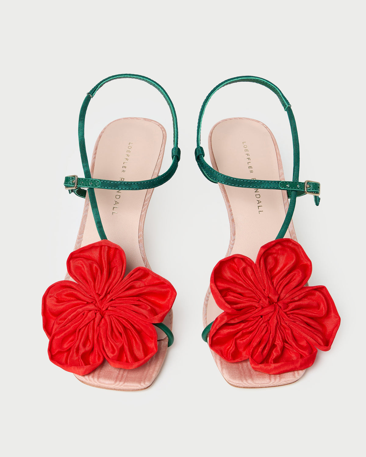 Frank Red/Green Moiré Flower Sandal in red and green moiré.