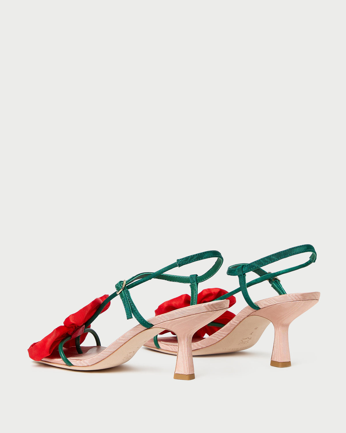 Frank Red/Green Moiré Flower Sandal in red and green moiré.
