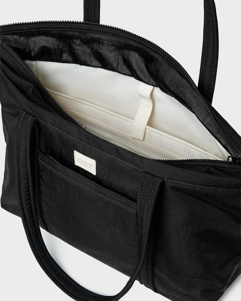 Mira Black Everyday Tote Bag in water-resistant nylon.