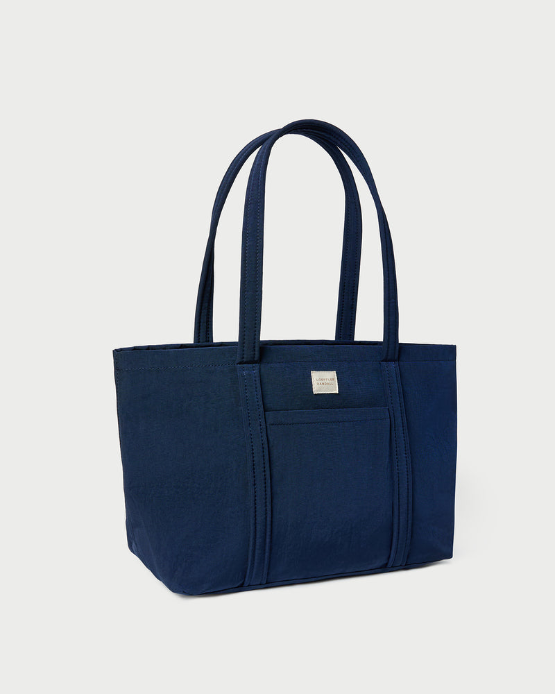 Mira Navy Everyday Tote Bag in navy water-resistant nylon.