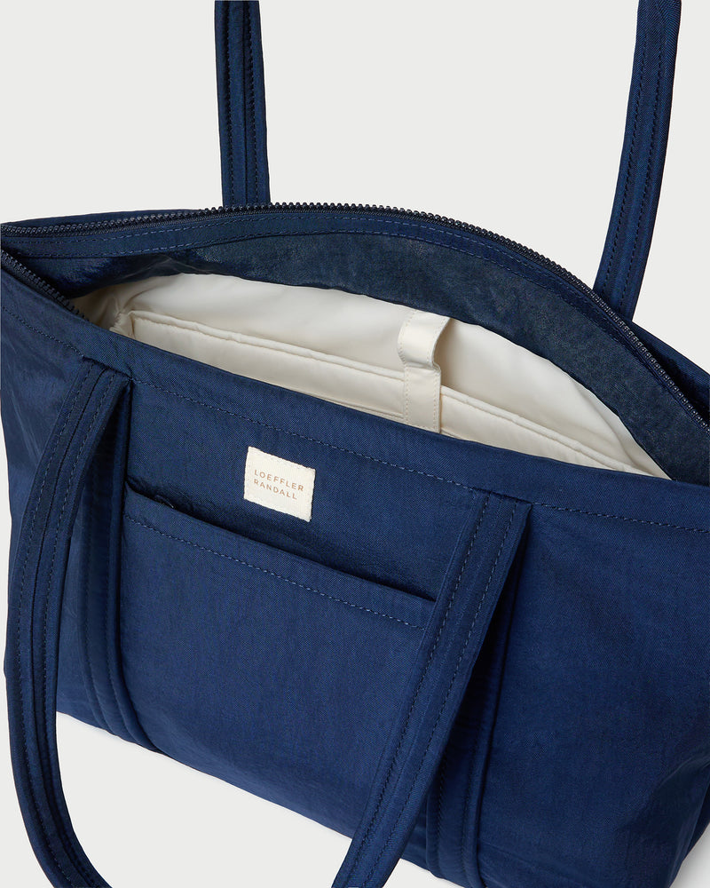 Mira Navy Everyday Tote Bag in navy water-resistant nylon.