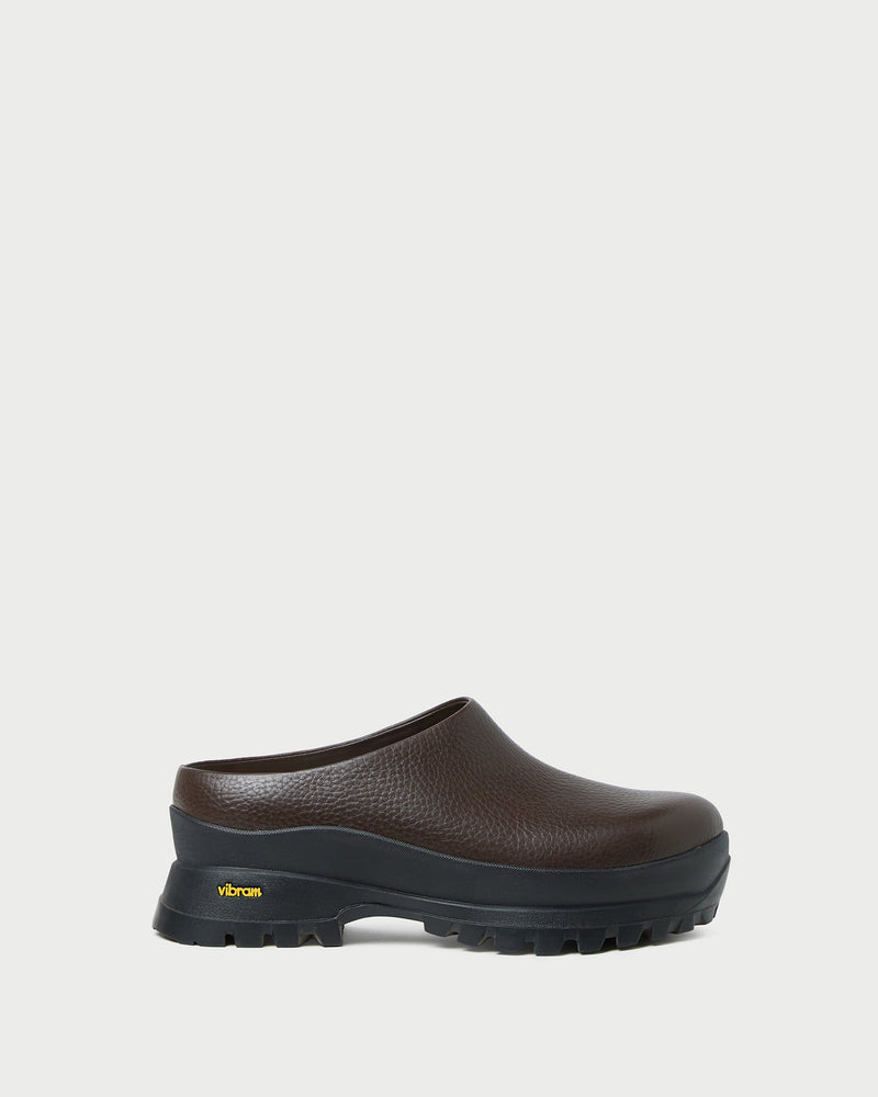 Gemma Brown Leather Lug Mule in brown pebbled leather.